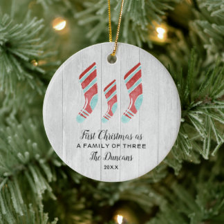 Christmas Stockings Personalized Family of Three Ceramic Tree Decoration