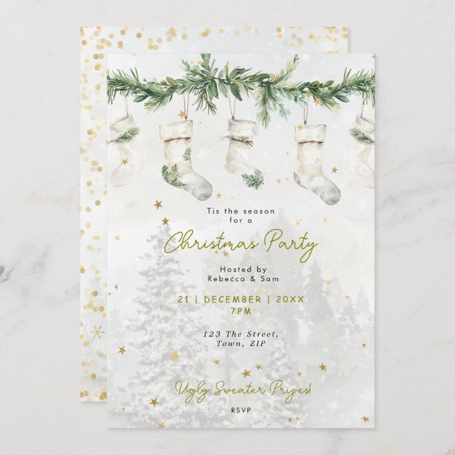 Christmas stockings pine tree invitation (Front/Back)