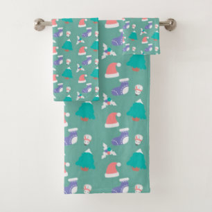 Christmas Stockings, Santa Hats and Snowmen Bath Towel Set