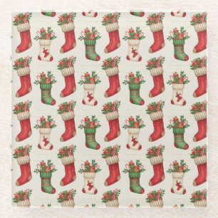 Christmas Stockings Seamless Pattern Glass Coaster
