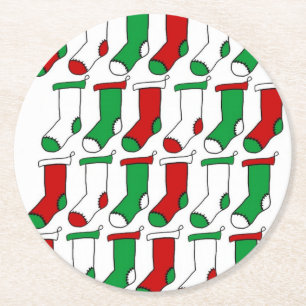 Christmas Stockings Socks Round Paper Coaster