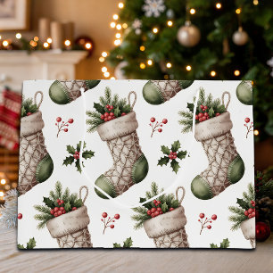 Christmas Stockings Winter Berries Large Gift Bag