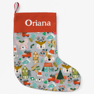 Christmas stockings Woodland Santa Animals Grey