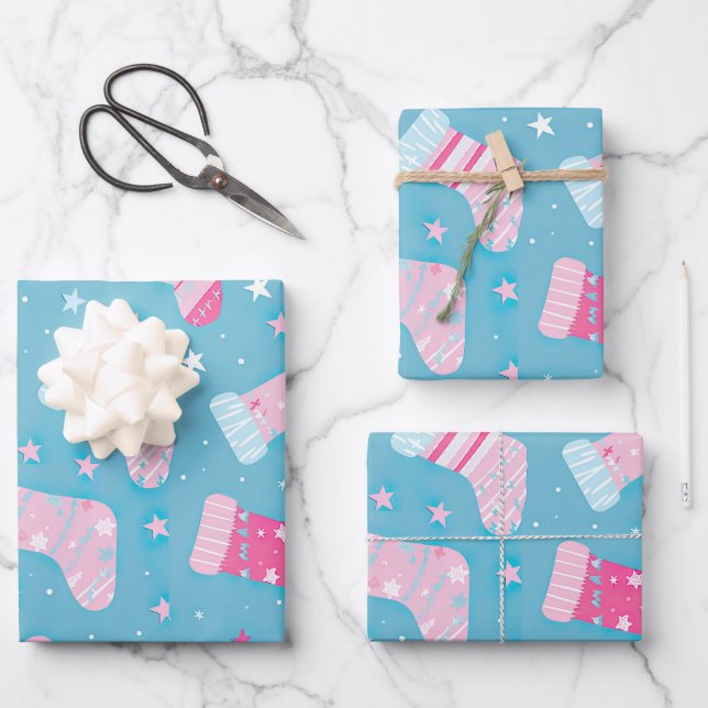 Christmas Stockings Wrapping Paper Sheet (Front)
