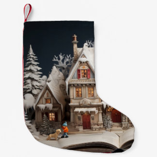 Christmas Storybook Manor With Child & Dog Small Christmas Stocking