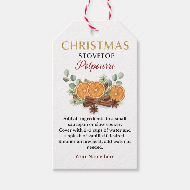 Christmas Stovetop Potpourri Recipe Tag Label (Front)