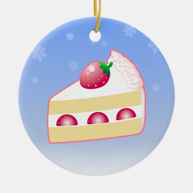 Christmas Strawberry Cake Ceramic Tree Decoration (Front)