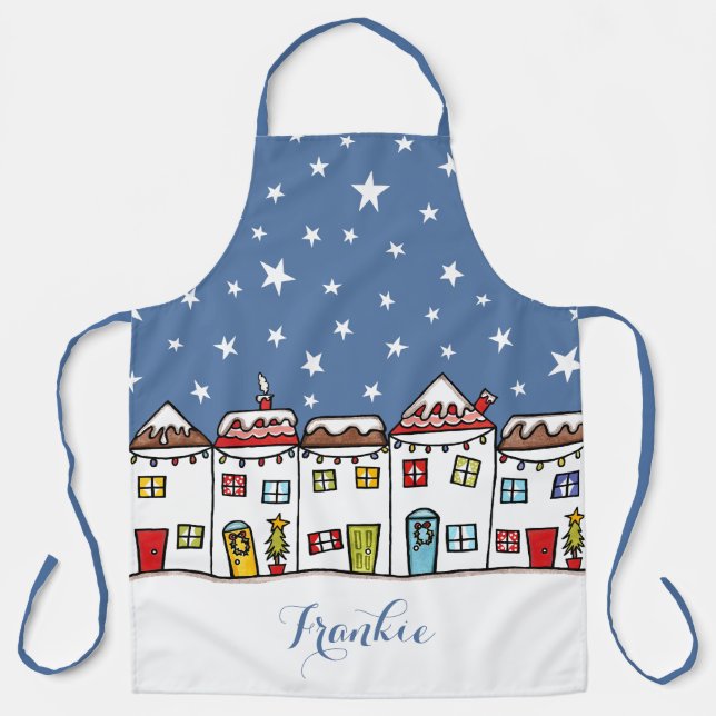 Christmas Street Snow Scene Apron (Front)