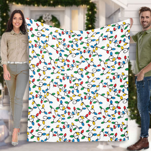 Christmas String Lights Colorful Bulbs on White Fleece Blanket