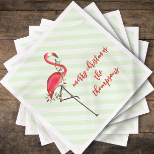 Christmas String Lights Festive Cute Flamingo Napkin