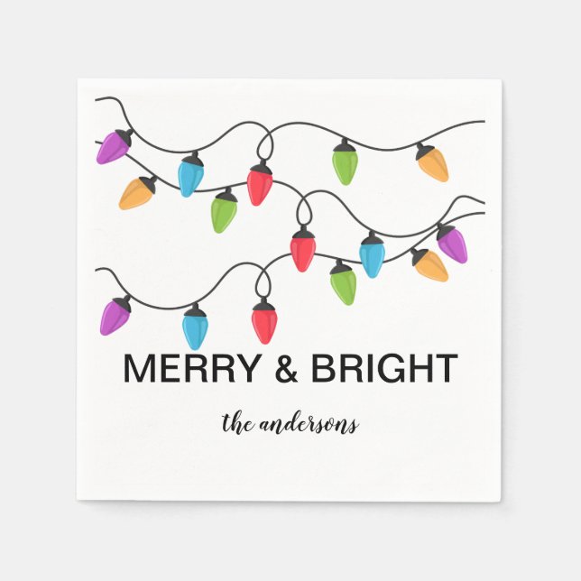 Christmas String Lights Personalised Paper Napkin (Front)