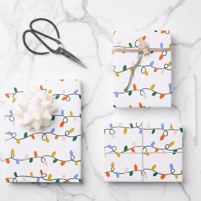 Christmas String Lights Wrapping Paper Sheet Set (Front)