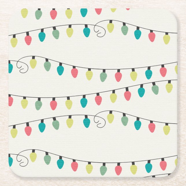 Christmas String of Lights Pattern Square Paper Coaster (Front)