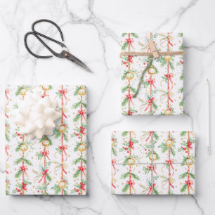 Christmas String Ornaments Baubles Wrapping Paper Sheet