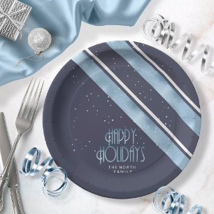 Christmas Stripe Pattern Blue/White ID862 Paper Plate