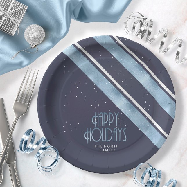 Christmas Stripe Pattern Blue/White ID862 Paper Plate (Creator Uploaded)