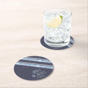 Christmas Stripe Pattern Blue/White ID862 Round Paper Coaster