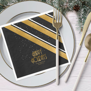 Christmas Stripe Pattern Gold/Black ID862 Napkin