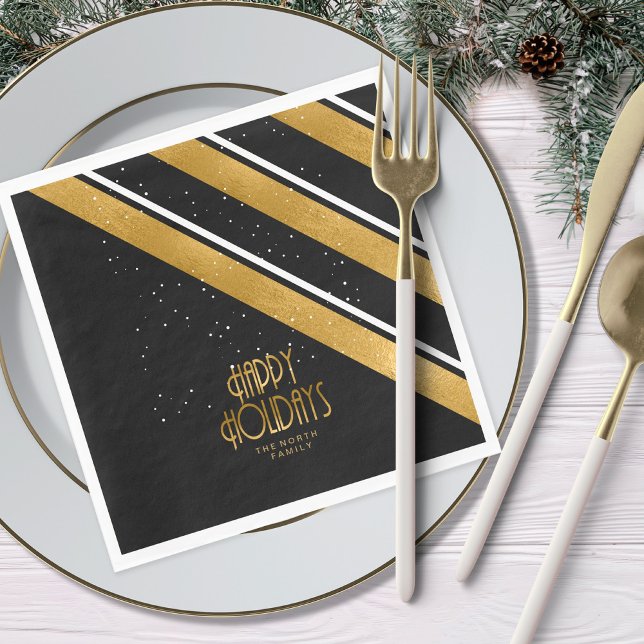 Christmas Stripe Pattern Gold/Black ID862 Napkin (Creator Uploaded)