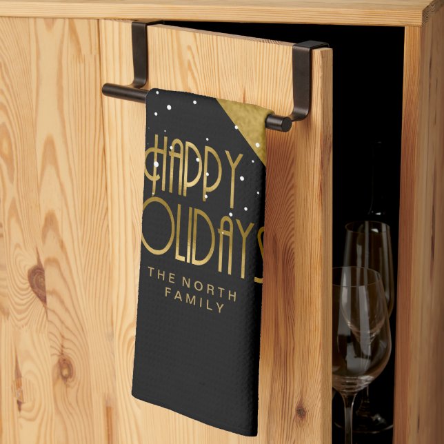 Christmas Stripe Pattern Gold/Black ID862 Tea Towel (Thirds Fold)