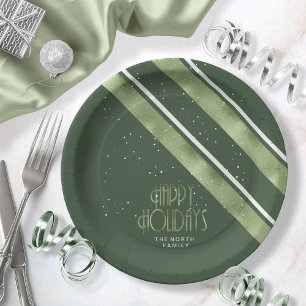 Christmas Stripe Pattern Green/White ID862 Paper Plate