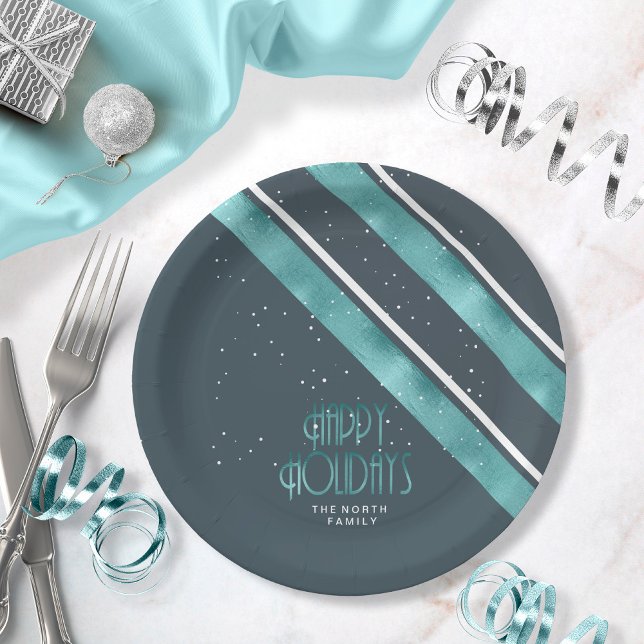 Christmas Stripe Pattern Teal/White ID862 Paper Plate (Creator Uploaded)