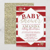 Christmas Striped Baby Shower Invitation