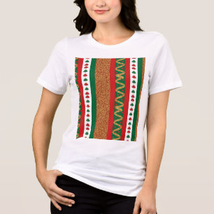 Christmas Striped Bells & Glitter Pattern Tri-Blend Shirt