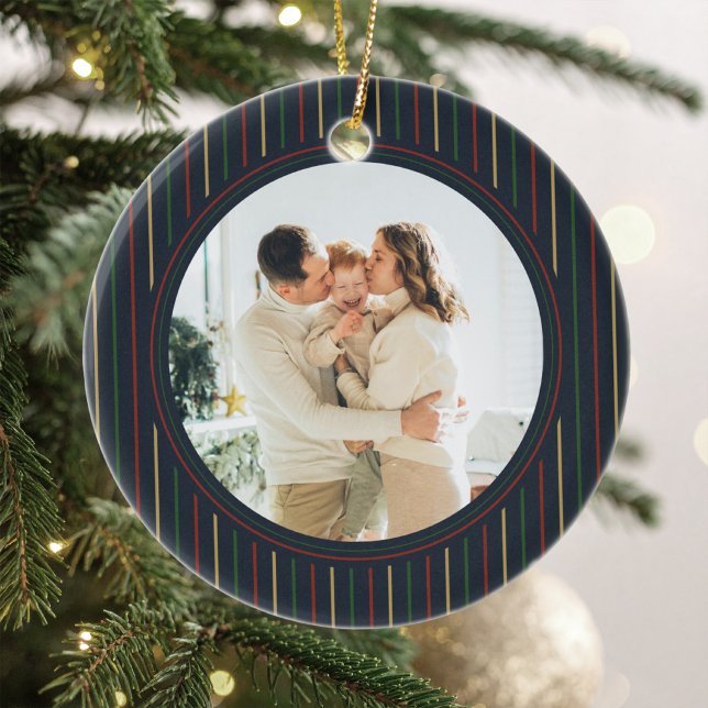 Christmas Striped Photo Ornament (Creator Uploaded)