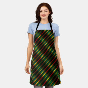 Christmas striped Wavy Pattern Gold, Red & Green, Apron