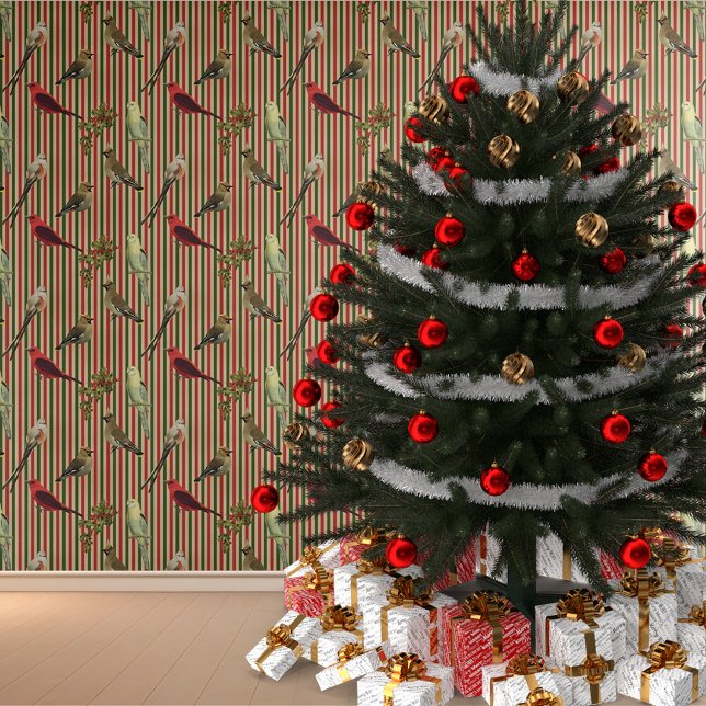 Christmas Stripes and Vintage Birds Wallpaper (Creator Uploaded)