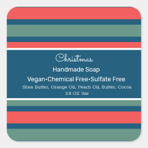 Christmas Stripes Handmade Soap Lip Scrub Beauty Square Sticker