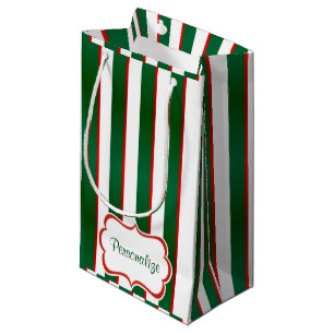 Christmas Stripes in White, Green and Red Small Gift Bag