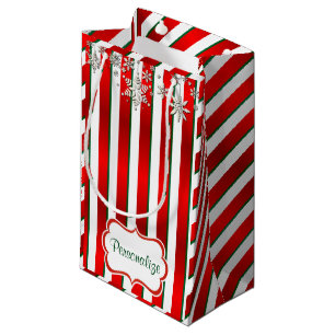 Christmas Stripes in White, Green and Red Small Gift Bag