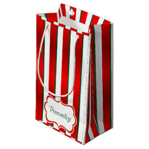 Christmas Stripes in White, Green and Red Small Gift Bag