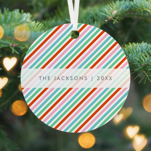 Christmas Stripes   Modern Colorful Cheerful Cute Metal Tree Decoration