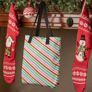 Christmas Stripes   Modern Colourful Cheerful Cute Tote Bag