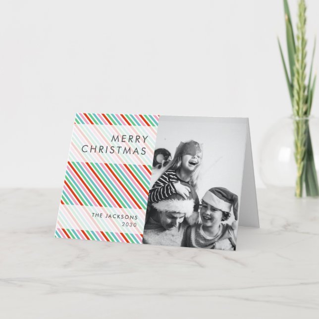 Christmas Stripes | Modern Colourful Cheerful Phot Holiday Card (Front)