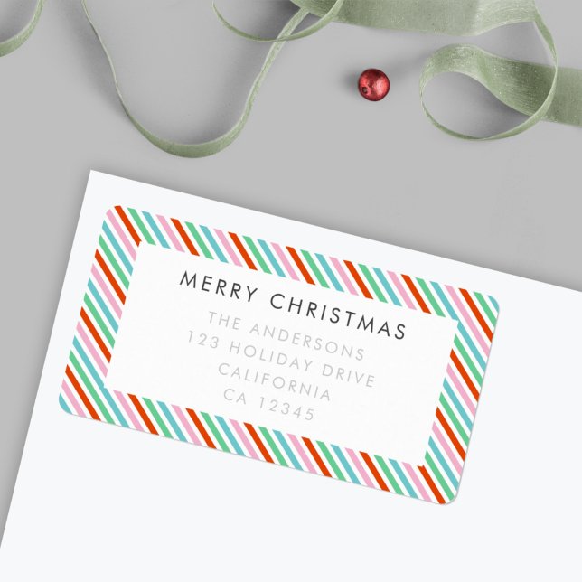 Christmas Stripes | Modern Colourful Cute Address Label (Creator Uploaded)