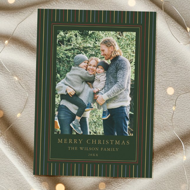Christmas Stripes One Photo Holiday Card (Creator Uploaded)