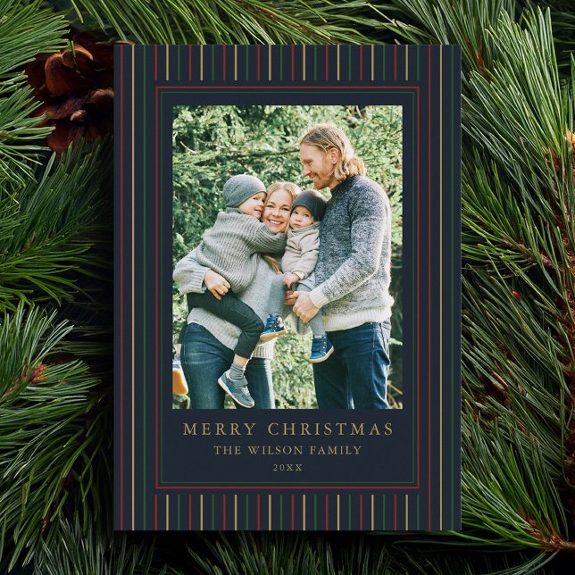 Christmas Stripes One Photo Holiday Card (Creator Uploaded)
