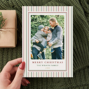 Christmas Stripes One Photo Holiday Card