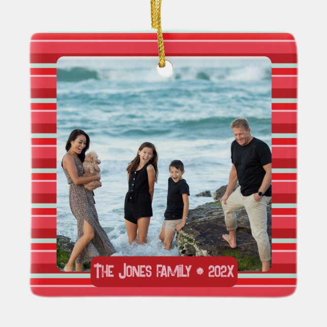 Christmas Stripes Photo Ornament (Front)
