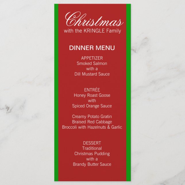 Christmas Stripes red Dinner Menu (Front)