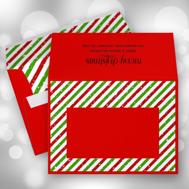 Christmas Stripes Red Holiday Envelope (FREE return address on the back.)