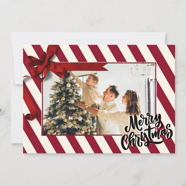 Christmas strips candy cane pattern photo holiday card (Front)