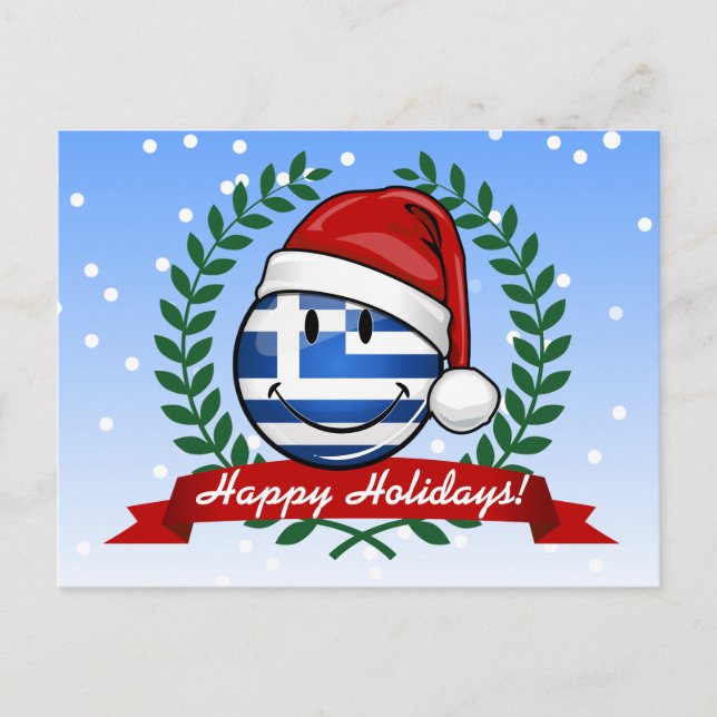 Christmas Style Greek Flag Holiday Postcard (Front)