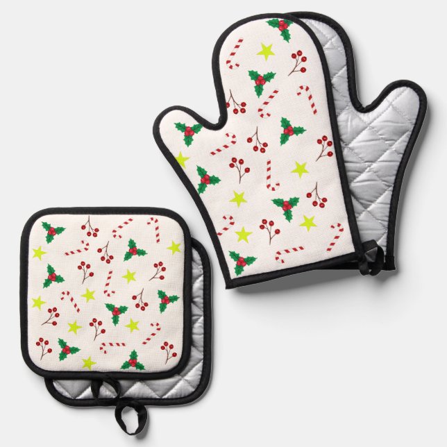Christmas-style  oven mitt & pot holder set (Front/Back)