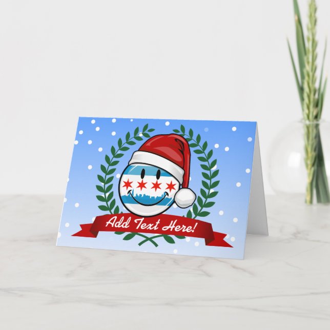 Christmas Style Smiling Chicago Flag Holiday Card (Front)