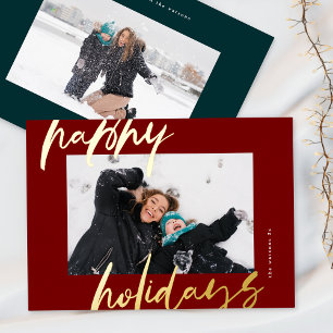 christmas stylish red script gold photo happy